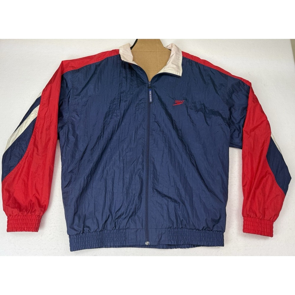 Vtg Speedo Sport Systems Windbreaker Jacket Men's Large 90s Red White Blue